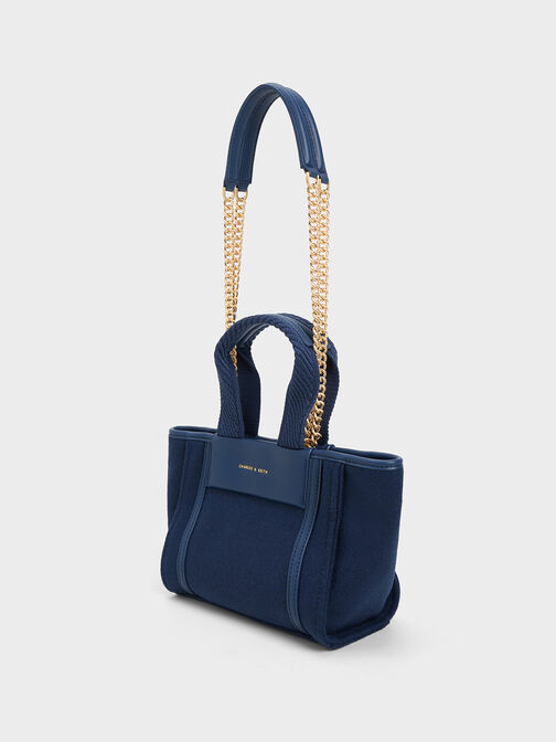 Shalia Textured Chain-Handle Tote Bag, Navy, hi-res