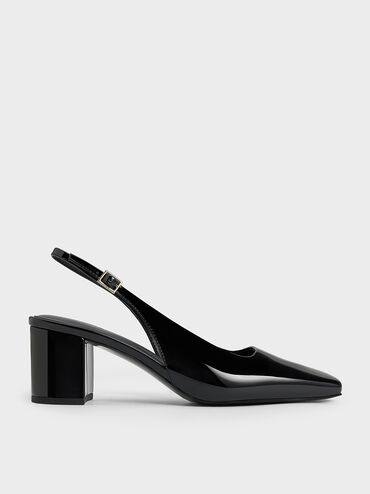 Zapatos destalonados de charol con punta cuadrada, Charol negro, hi-res