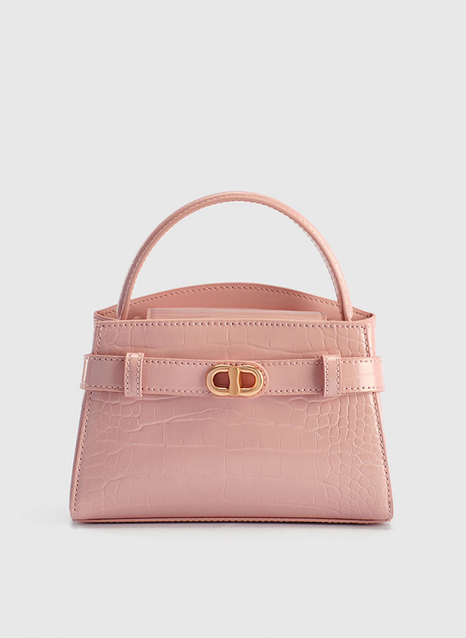 Bolso de asa superior Aubrielle efecto cocodrilo, Rosa pálido, hi-res