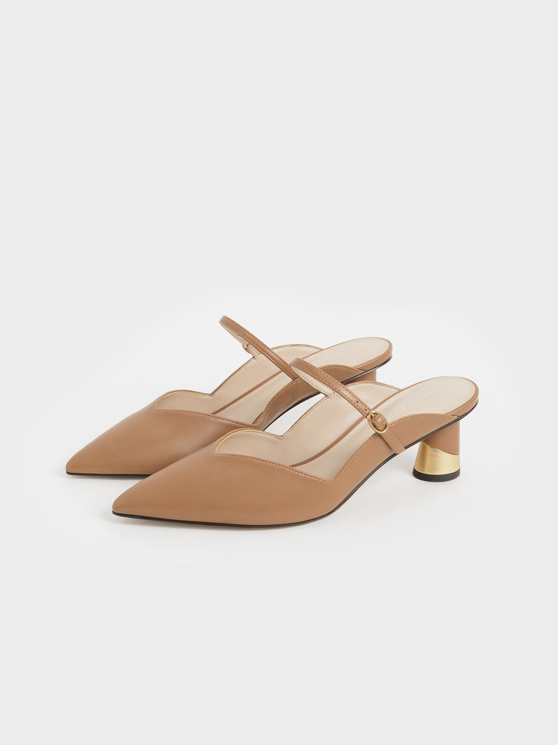 Metallic Sculptural Heel Mules, Camel, hi-res