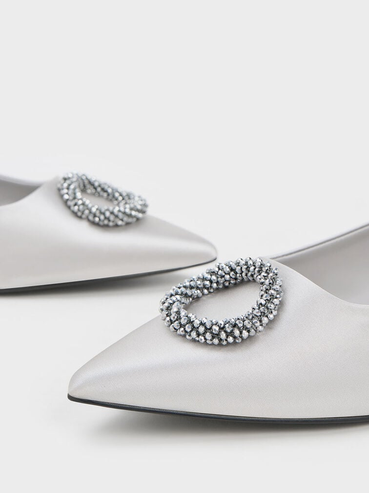 Recycled Polyester Beaded Circle Flats, Silver, hi-res