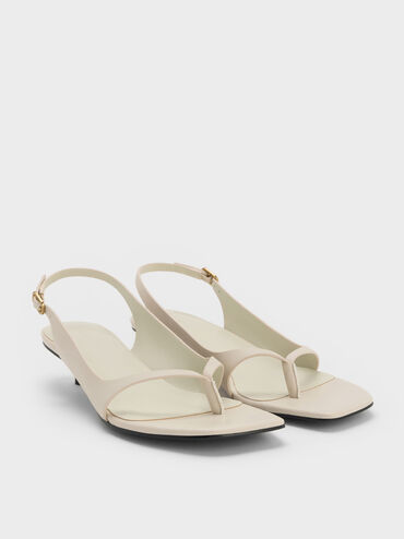 Rayne Square-Toe Kitten-Heel Thong Slingback Sandals, Blanco tiza, hi-res