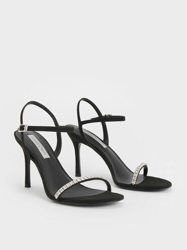 Ambrosia Textured Gem-Embellished Ankle-Strap Pumps, Black Textured, hi-res