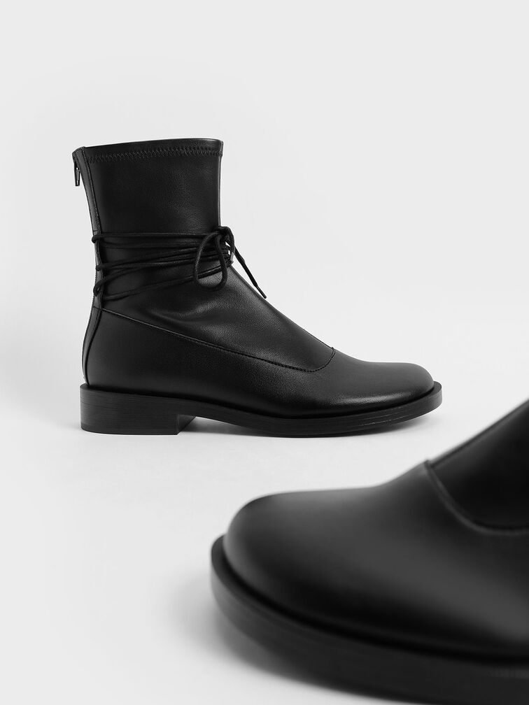 Lace-Detail Zip-Up Ankle Boots, Black, hi-res