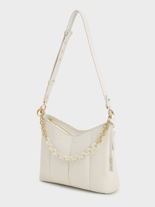 Aralia Two-Tone Chain Handle Shoulder Bag, Cream, hi-res