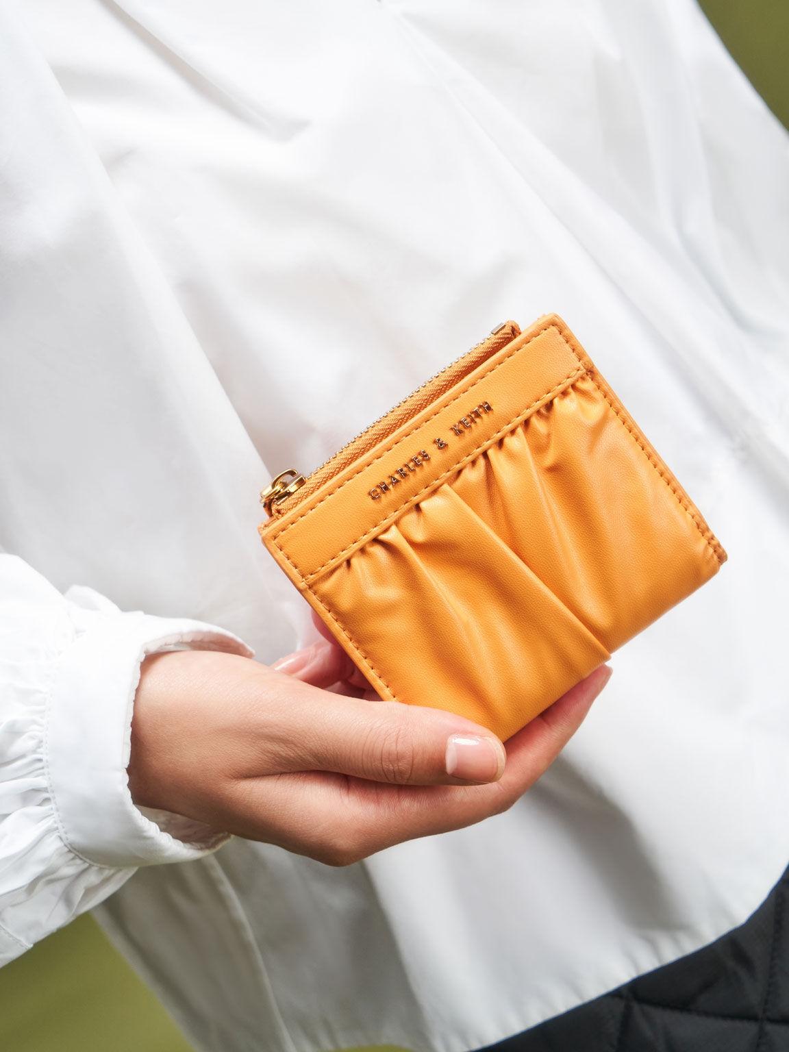 Thea Ruched Short Wallet, Mustard, hi-res