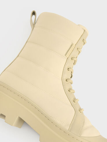 Botas acolchadas de nylon con suela estriada, Blanco tiza, hi-res