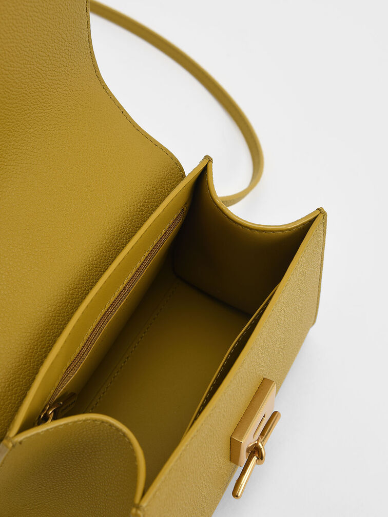 Huxley Metallic Push-Lock Top Handle Bag, Mustard, hi-res