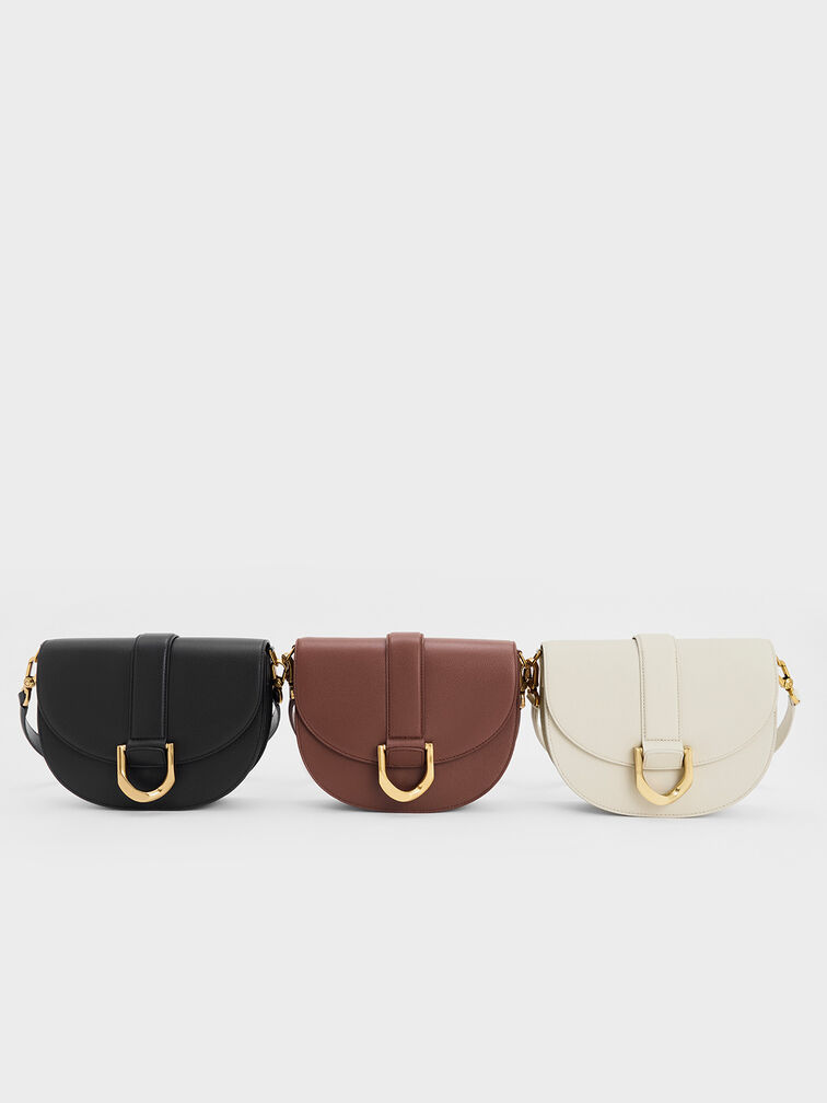 Bolso saddle Gabine de cuero, Marrón, hi-res