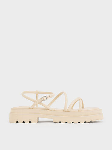 Tubular Strap Sandals, Beige, hi-res