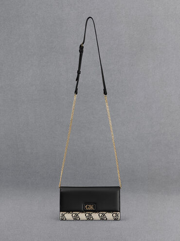 Leather & Canvas Chain-Strap Wallet, Multi, hi-res