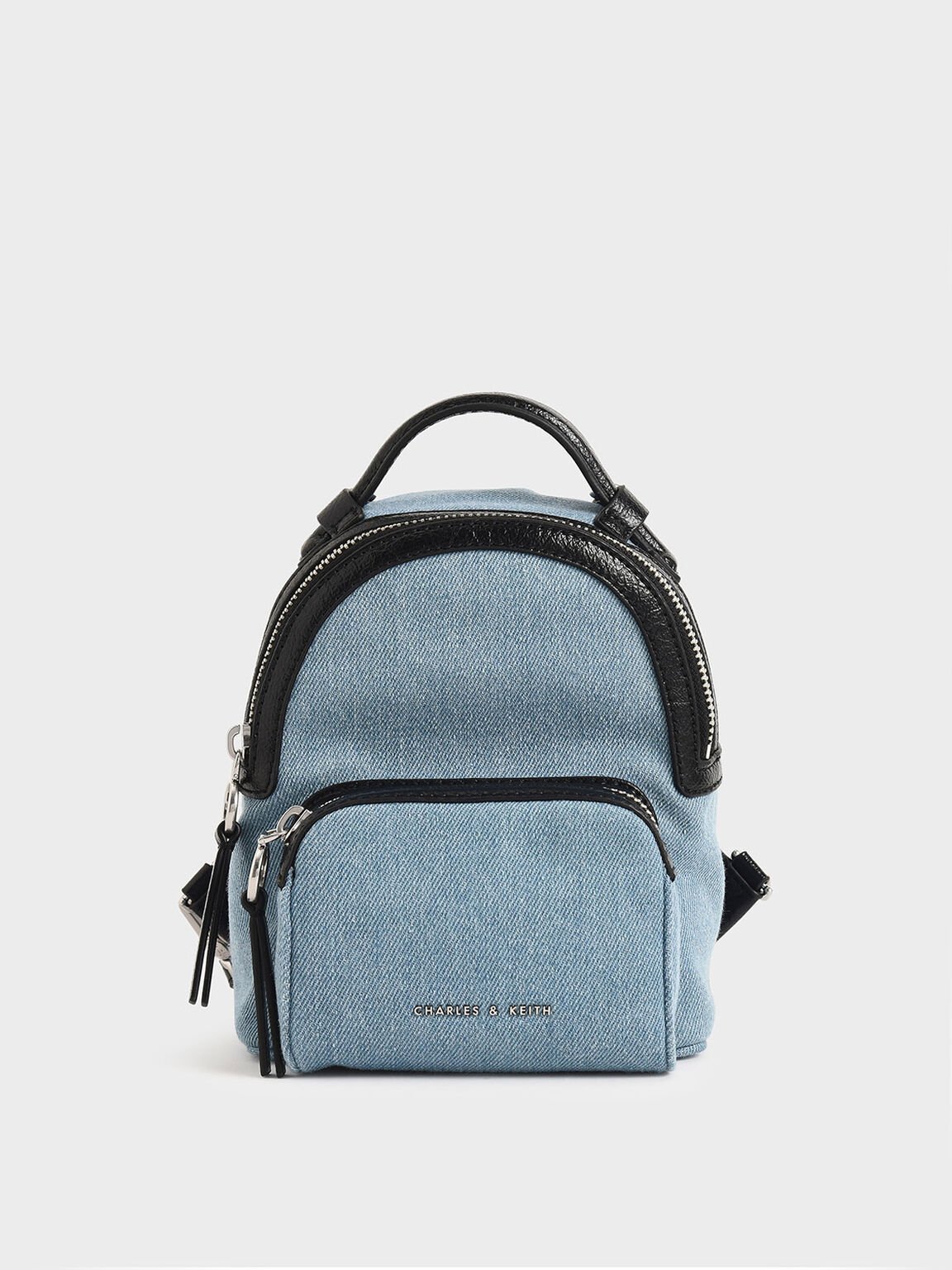 Mini Denim Double Zip Backpack, Denim Blue, hi-res