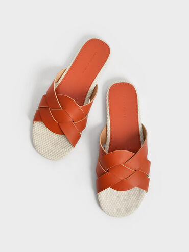 Woven Slide Sandals, Orange, hi-res