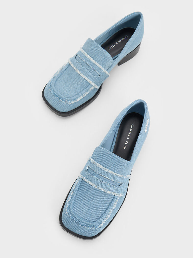 Denim Cut-Out Penny Loafers, Light Blue, hi-res