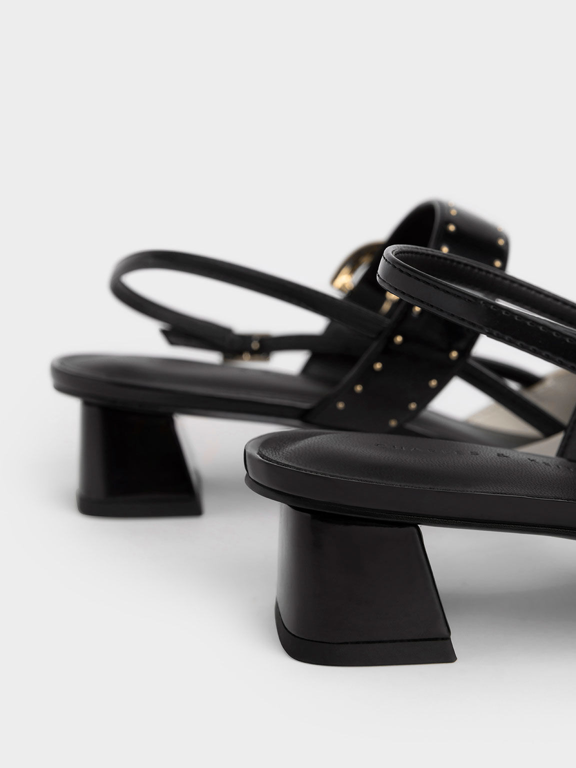 Studded Buckled Slingback Pumps, Chalk, hi-res
