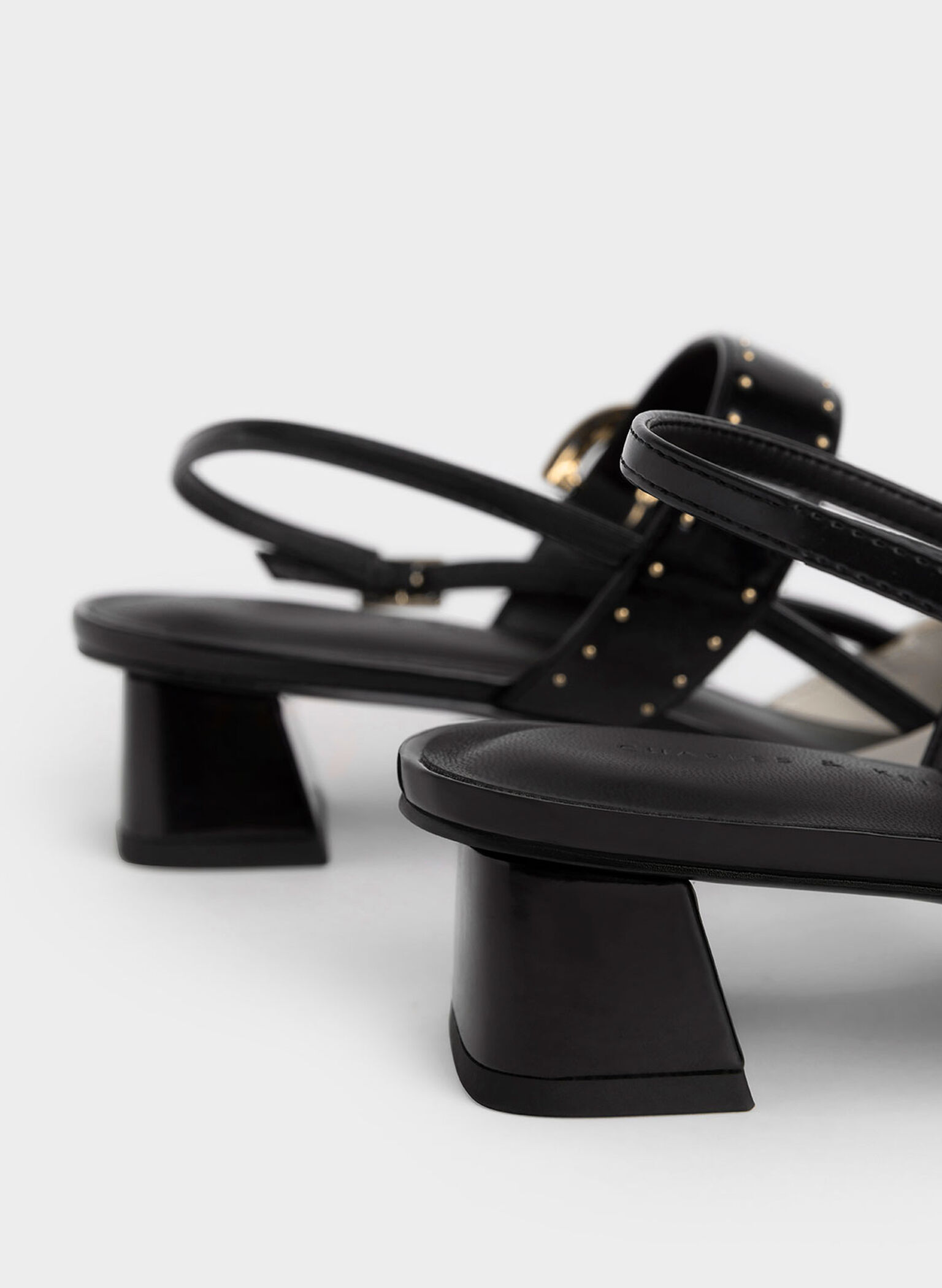 Studded Buckled Slingback Pumps, Chalk, hi-res