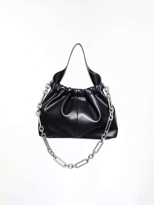 Bolso holgado con pliegues Ally, Noir, hi-res