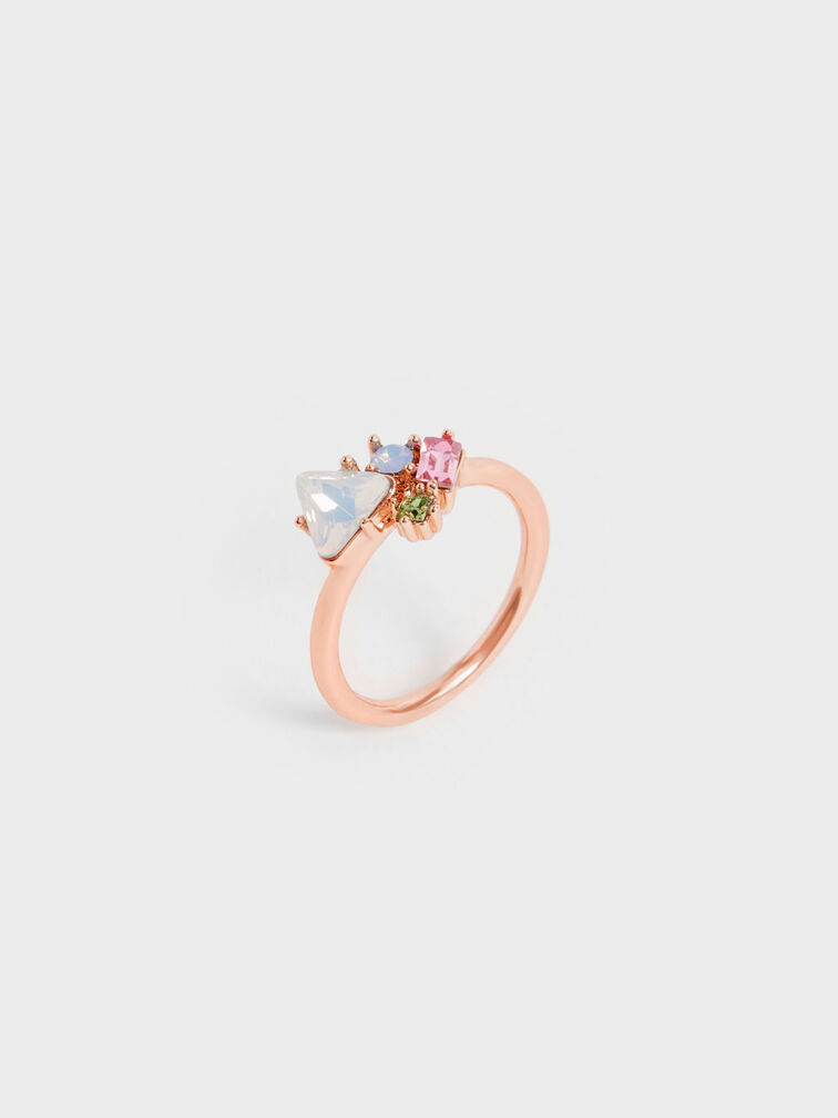 Anillo adornado con cristales, Oro rosa, hi-res