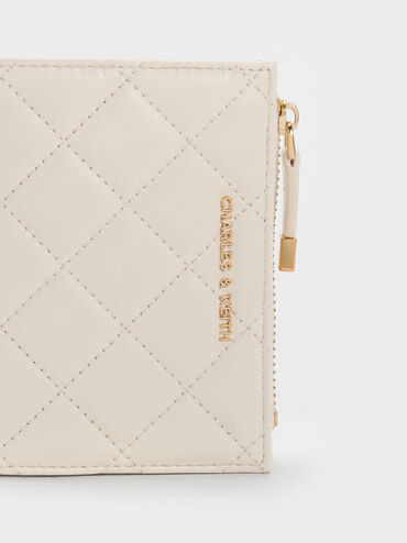 앨바 퀼티드 탑-지퍼 스몰 월렛, 크림, hi-res