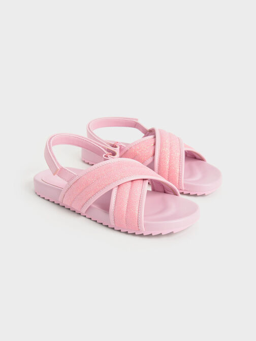 Girls' Glittered Back-Strap Sandals, Light Pink, hi-res