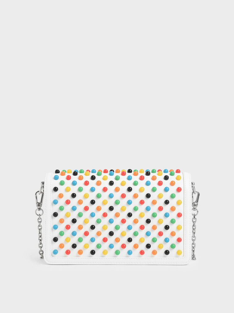 Studded Clutch, White, hi-res