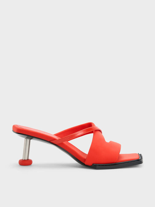 Crossover Sculptural Heel Sandals, Red, hi-res