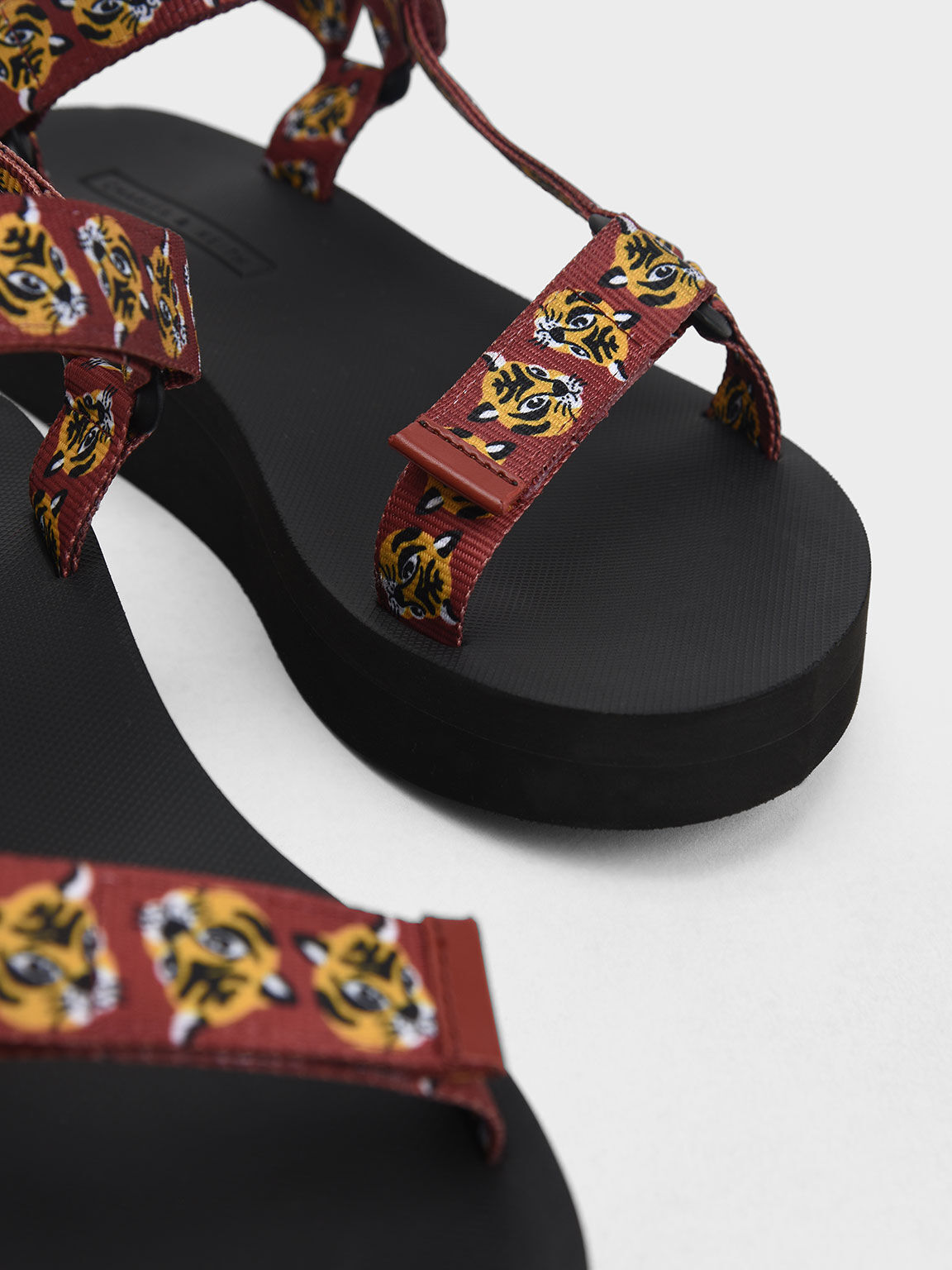 Drew Tiger-Print Sports Sandals, Red, hi-res