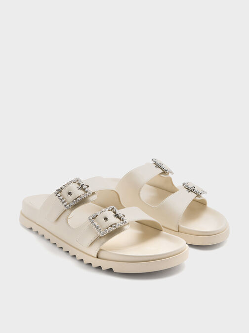 Gem-Buckle Double-Strap Sandals, Chalk, hi-res