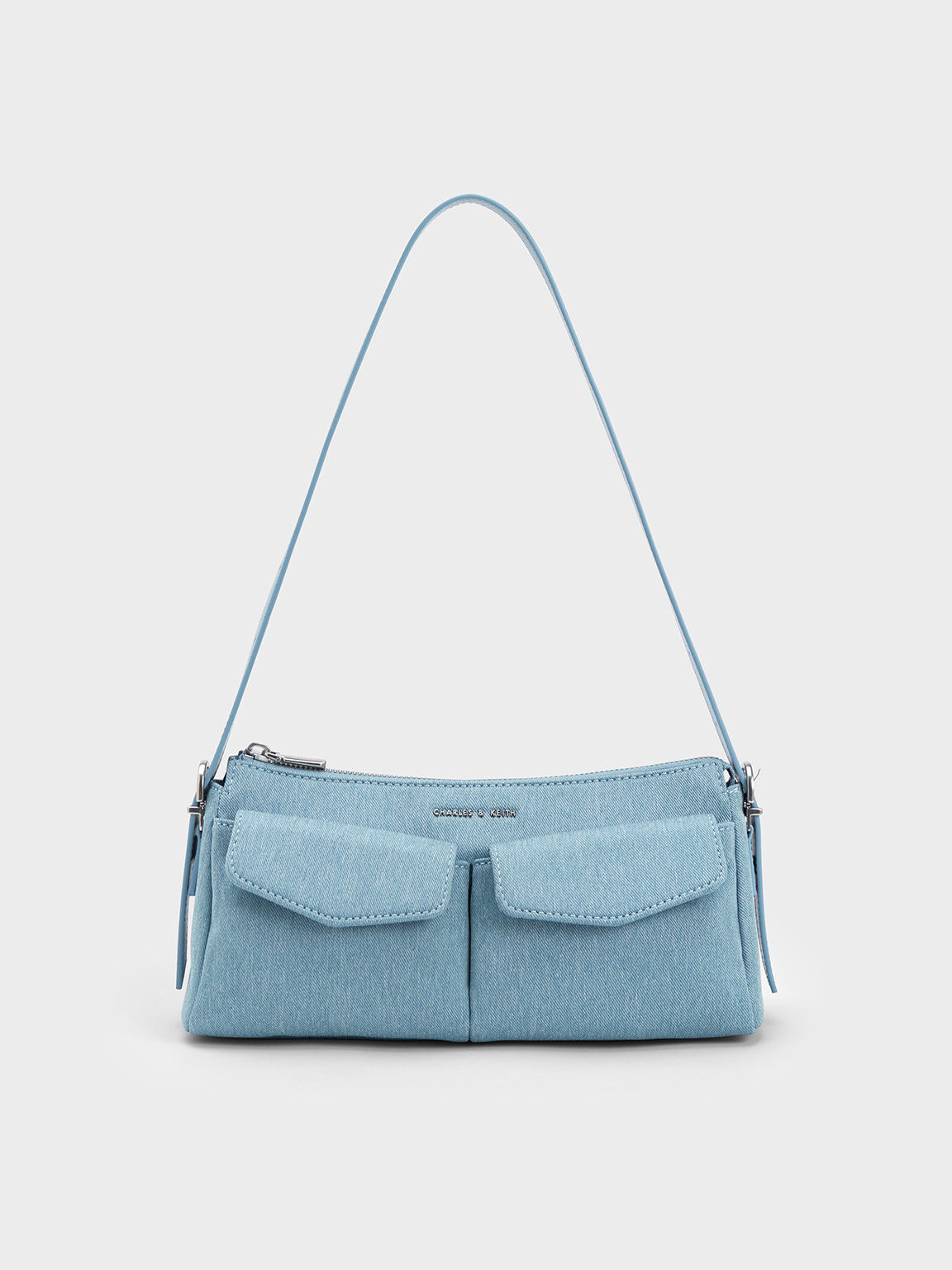 Bolso al Hombro con Doble Bolsillo, Azul, hi-res