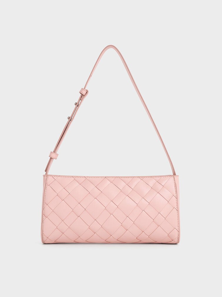 Bolso de hombro entrelazado alargado Ivette, Rosa pálido, hi-res