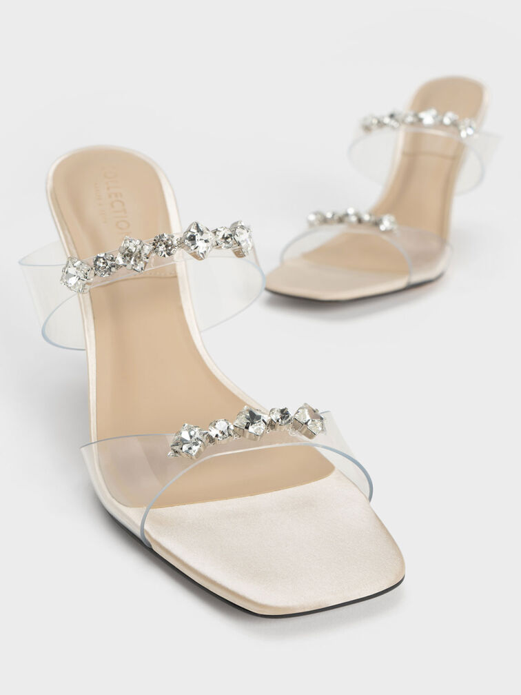 Gem-Encrusted Clear Strap Sandals, Nude, hi-res