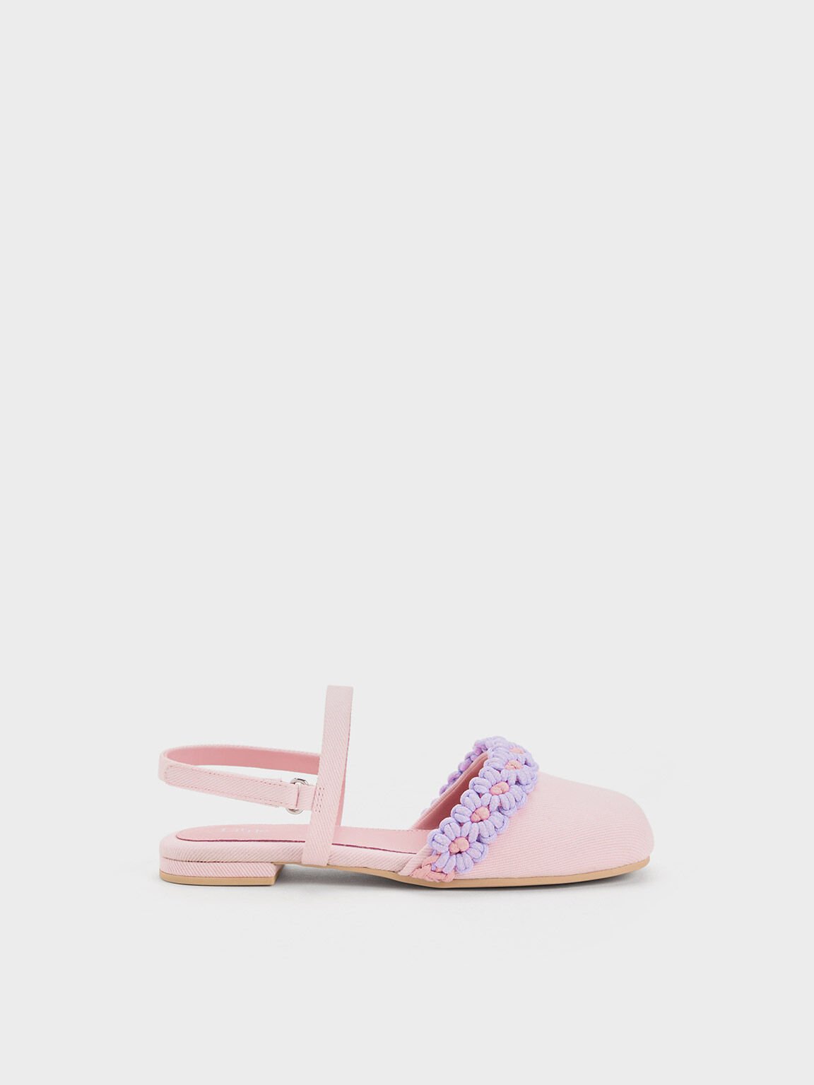兒童編織小花帶平底鞋, 粉紅色, hi-res