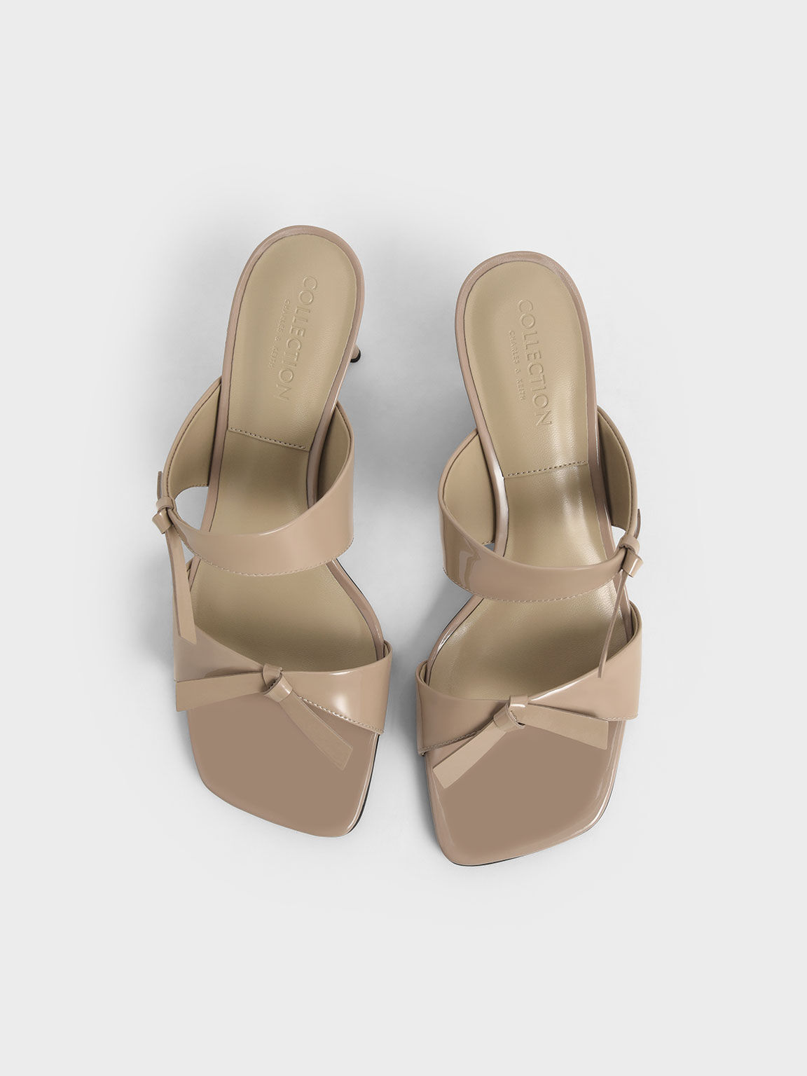 Patent Leather Bow-Tie Blade Heel Mules, Taupe, hi-res