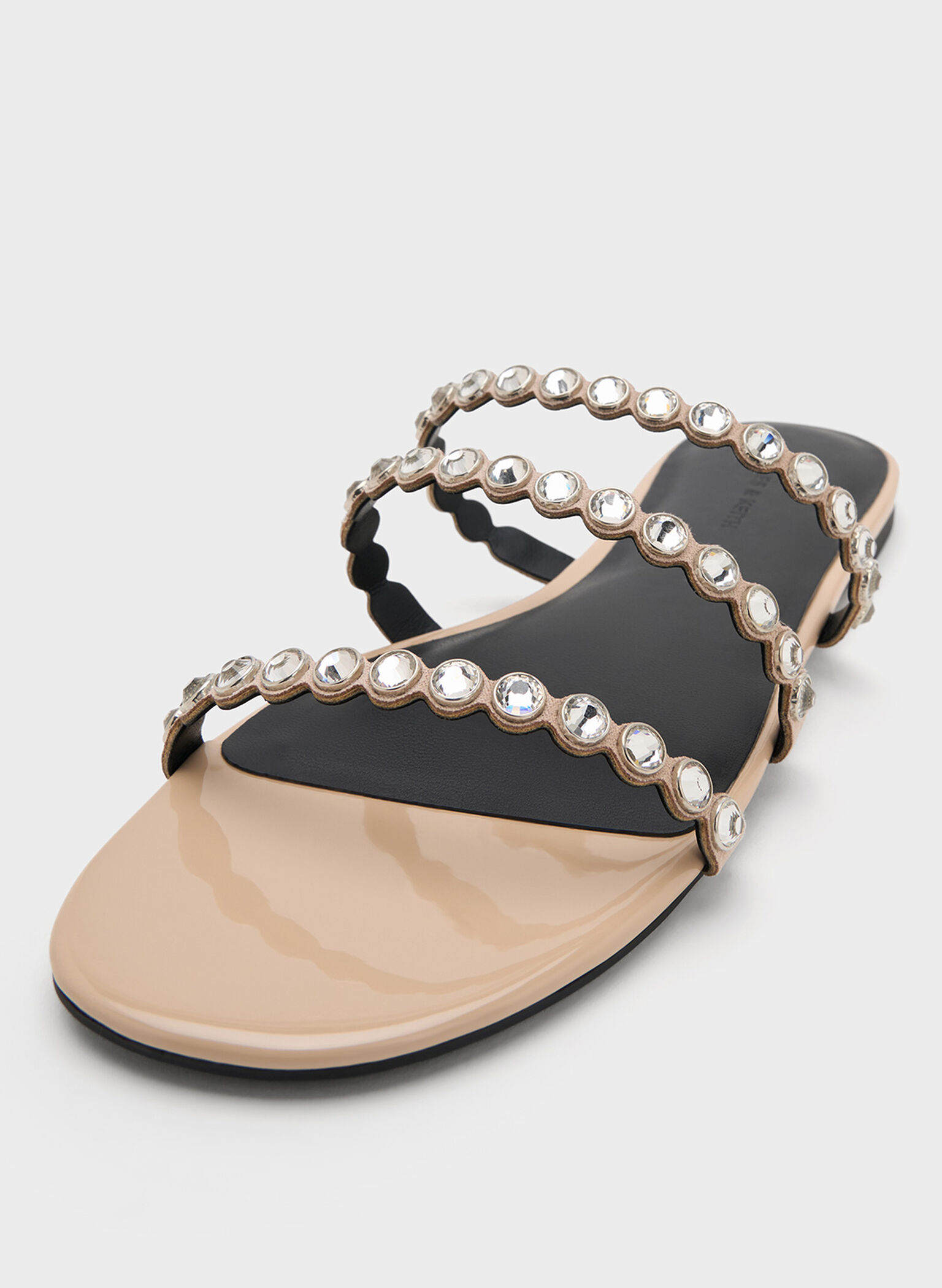 Sandalias con triple tira y adornos de cristal, Nude, hi-res