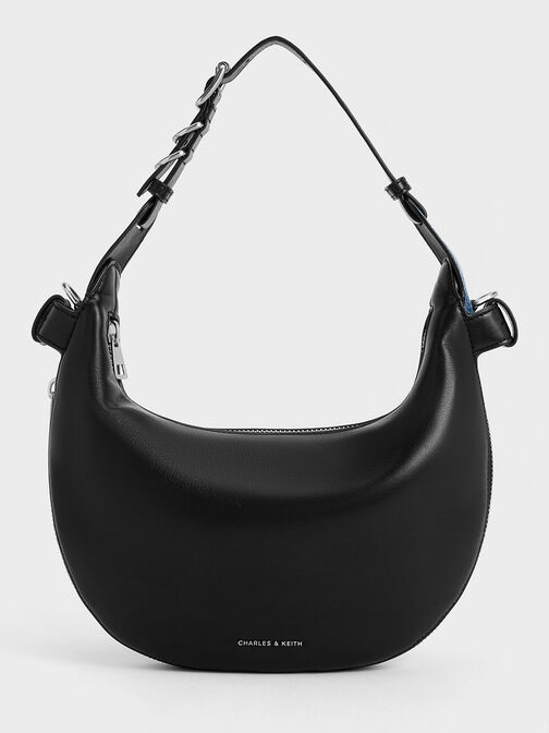 Saskia Crescent Hobo Bag, Noir, hi-res