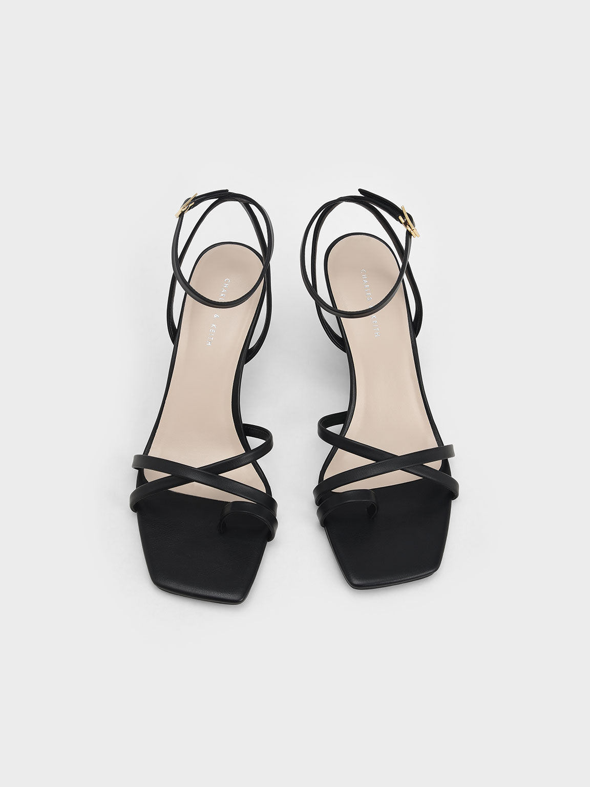 Toe Loop Strappy Heeled Sandals, Black, hi-res