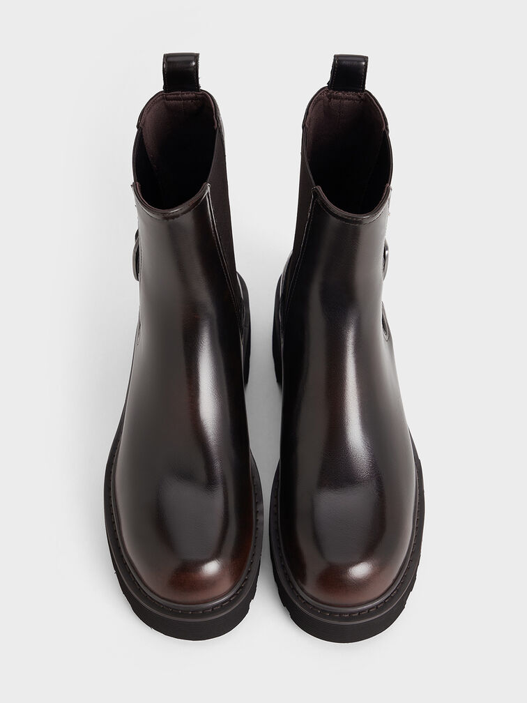 Botas Chelsea de suela estriada con hebilla lateral, Marrón oscuro, hi-res