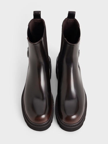 Botas Chelsea de suela estriada con hebilla lateral, Marrón oscuro, hi-res