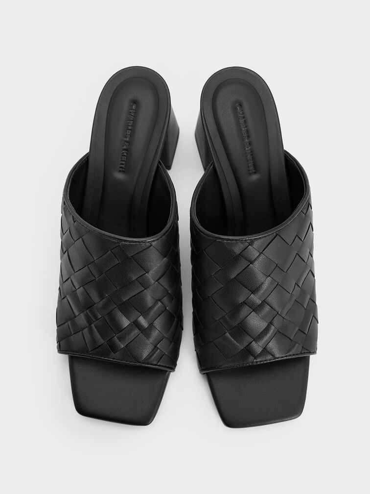 Ivette Woven Square-Toe Heeled Mules, Black, hi-res