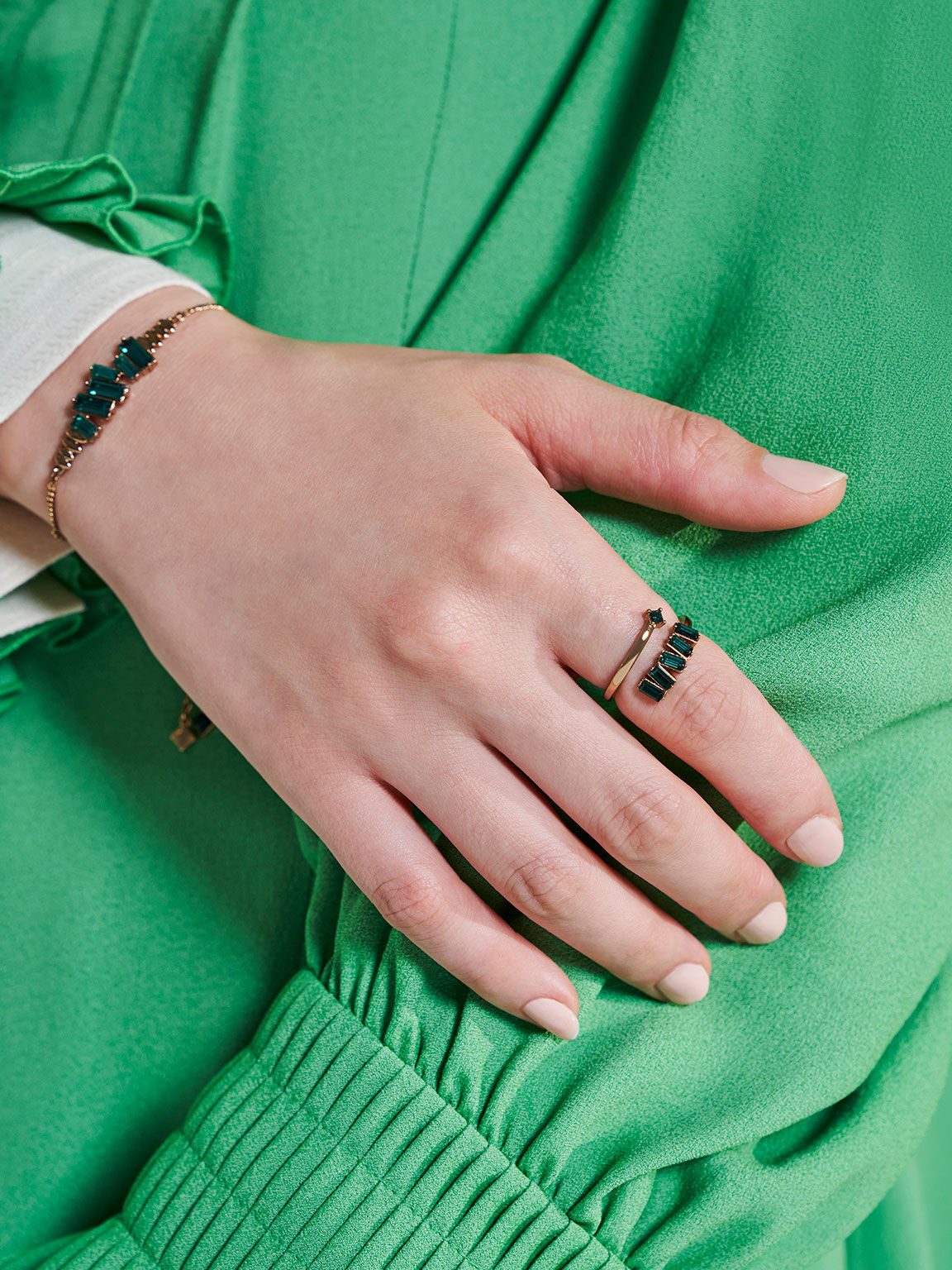 Swarovski® Crystal Embellished Wrap Ring, Green, hi-res