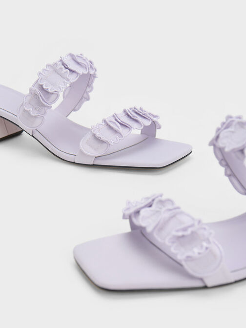 Ruffled Cotton Heeled Mules, Lilac, hi-res