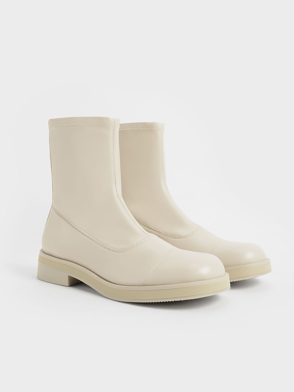 Round Toe Zip-Up Ankle Boots, Chalk, hi-res
