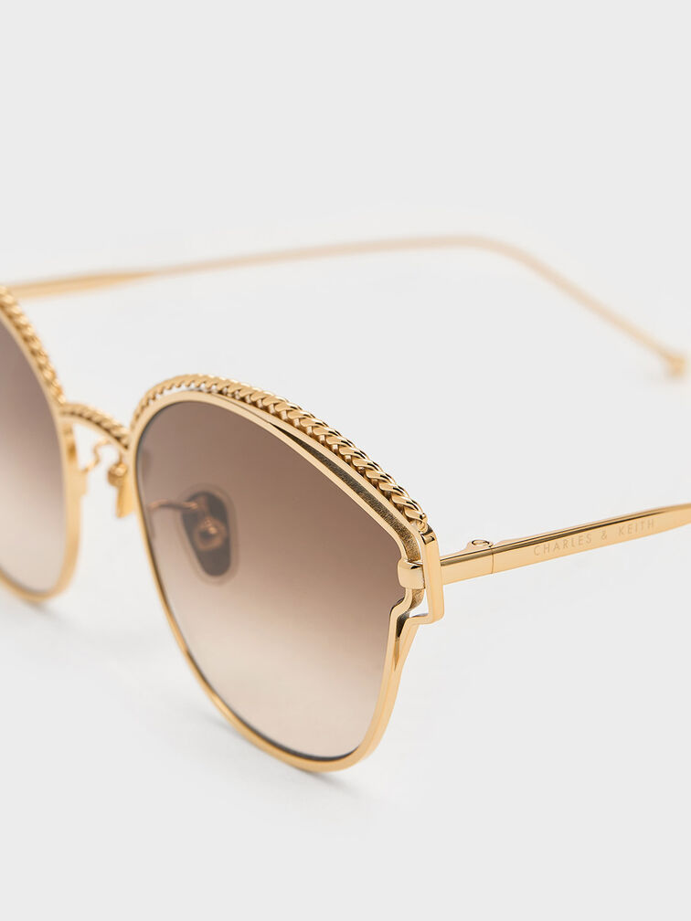 Gold Braided Wire-Frame Cateye Sunglasses - CHARLES & KEITH US