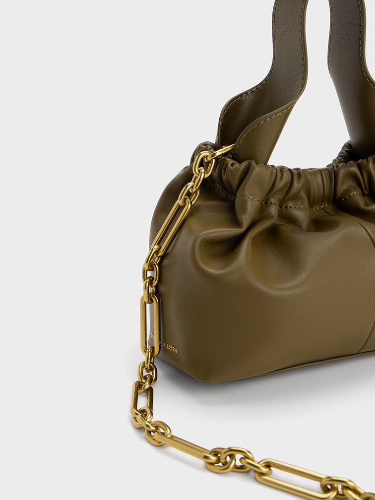 Bolso holgado Ally con acabado arrugado, Caqui, hi-res