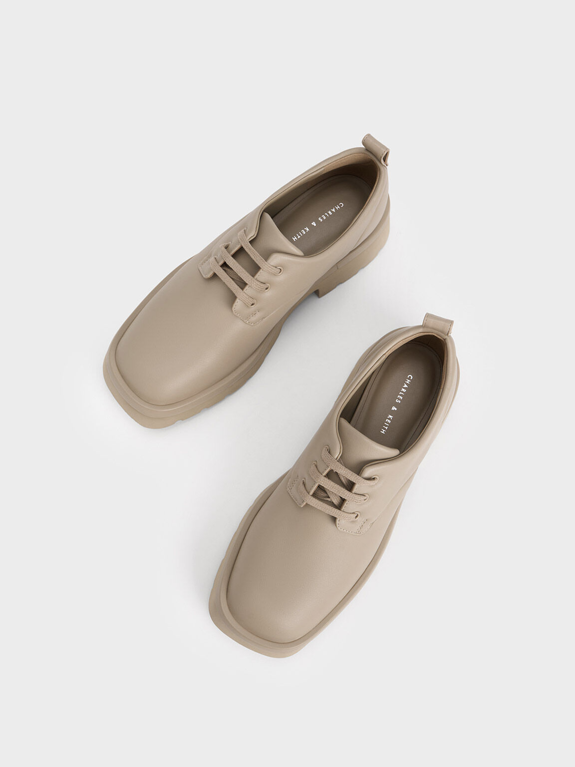Taupe Ridged Sole Lace-Up Oxfords - CHARLES & KEITH LK