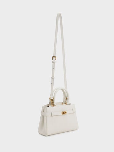 Aubrielle Metallic-Accent Belted Bag, Cream, hi-res