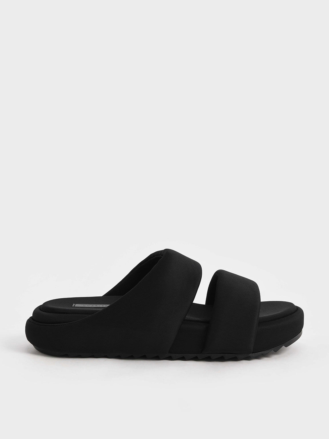 Recycled Polyester Padded Slide Sandals, Black, hi-res