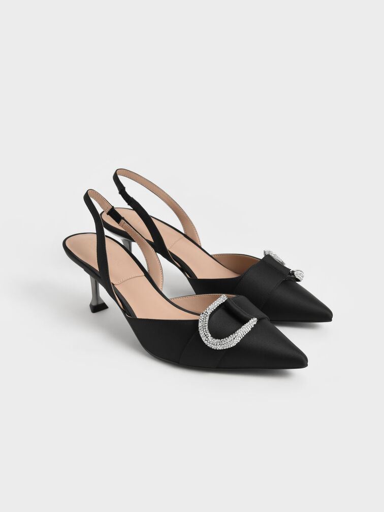 Gabine Gem-Embellished Slingback Pumps, Black, hi-res