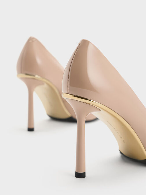 Patent Pointed-Toe Stiletto Heels, Nude, hi-res