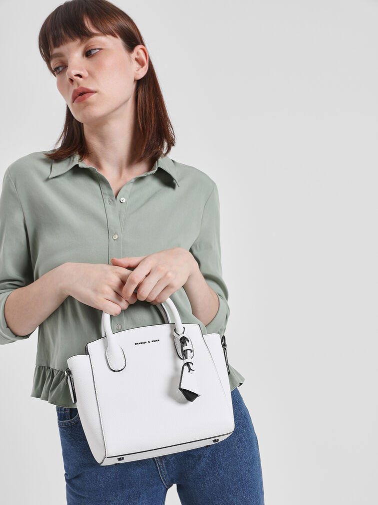 Classic Double Top Handle Bag, White, hi-res